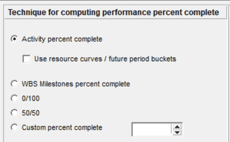  WBS-spezifische Einstellungsmöglichleiten für die Berechnung von Performance % Complete